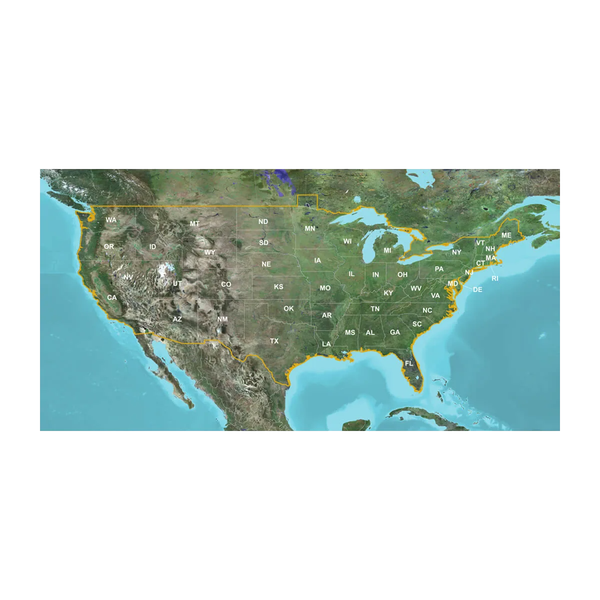 Garmin LakeVü HD All LUS100F map card; United States map with state borders and a yellow outline