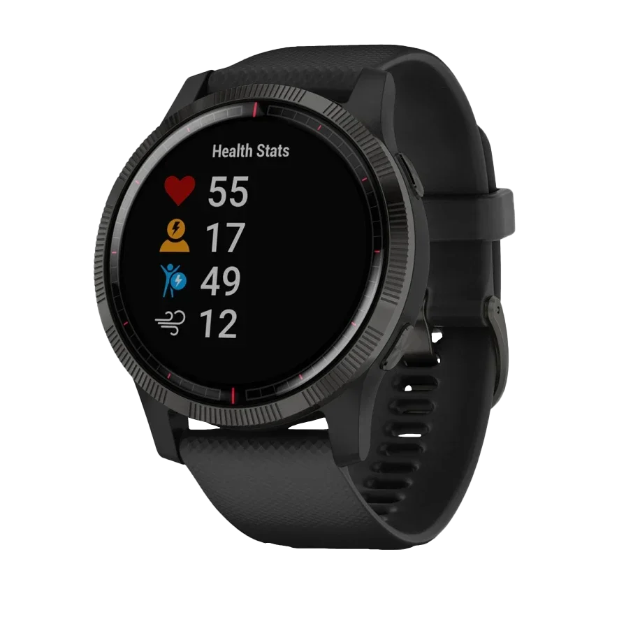 Garmin Legacy Saga GPS Smartwatch, certified refurbished, black strap, round face