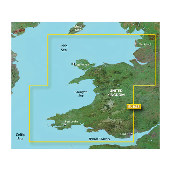 Garmin Great Britain map card: Blackpool to Cardiff BlueChart g3 Vision on microSD/SD (VEU467S)