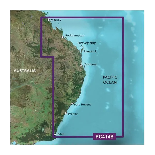 Garmin BlueChart g3 map card with purple border, Mackay to Twofold Bay coastal charts PC414S microSD/SD