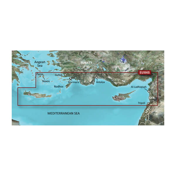 Garmin Eastern Mediterranean BlueChart g3 Vision map card for Crete to Cyprus, VEU506S microSD/SD