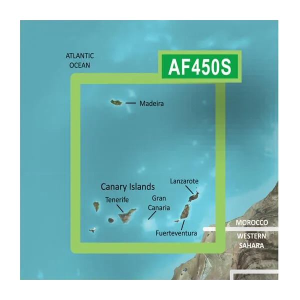 Garmin AF450S map card cover featuring Madeira and Canary Islands BlueChart g3 Vision; microSD/SD