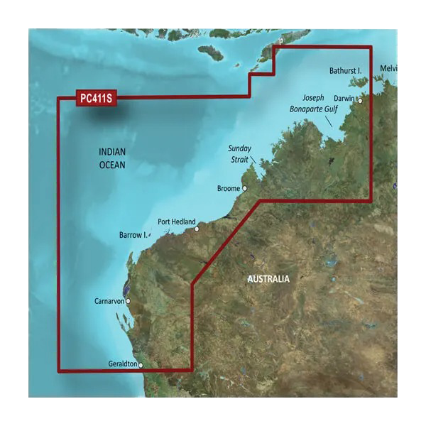 Garmin VPC411S Coastal Charts map card for Geraldton to Darwin, BlueChart g3 Vision microSD/SD