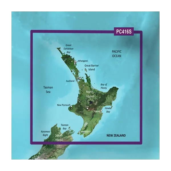 Garmin Map Card: New Zealand North Coastal Charts BlueChart g3 PC416S microSD/SD with purple border