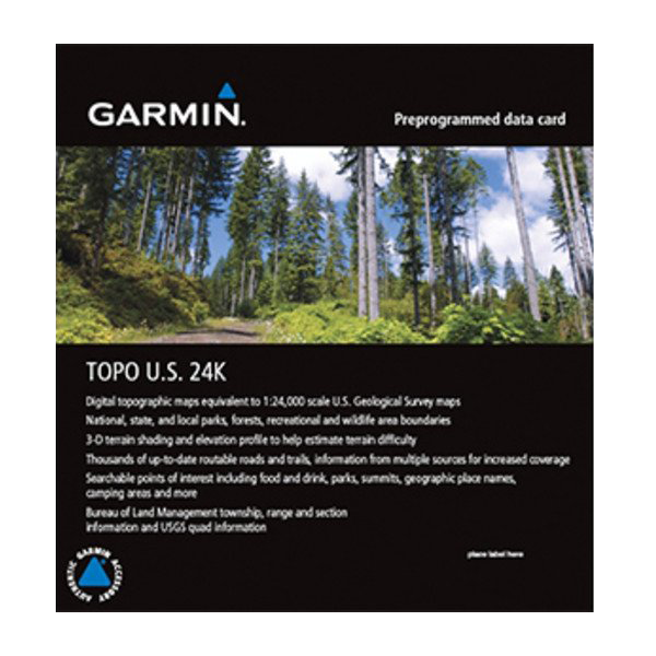 Garmin TOPO U.S. 24K West microSD Card packaging in black with forest scene