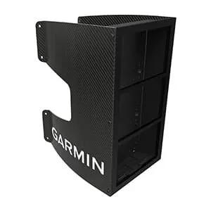 Garmin carbon fiber mast bracket for fish finder mounts, 3-unit black marine bracket with Garmin logo.