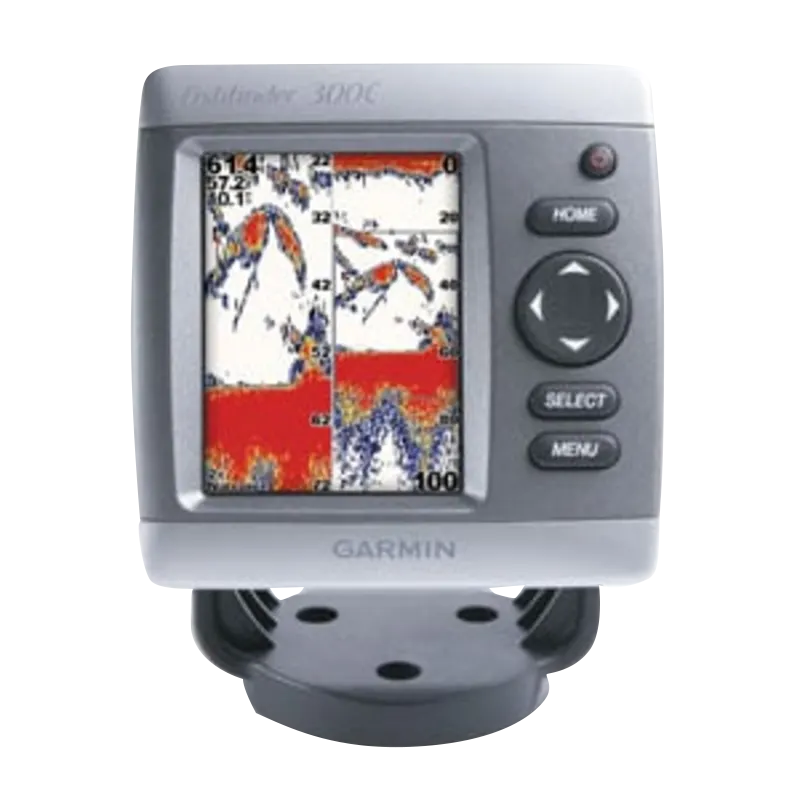 Garmin Fishfinder 300C EchoMap marine GPS/chartplotter, gray unit with color sonar display.