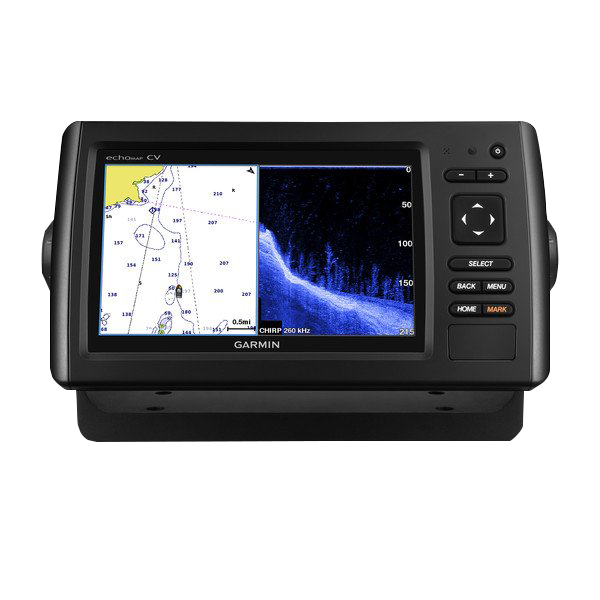Garmin ECHOMAP CHIRP 74cv marine chartplotter with transducer, black unit
