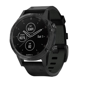 Garmin Fenix 5 Plus Sapphire smartwatch with black leather band