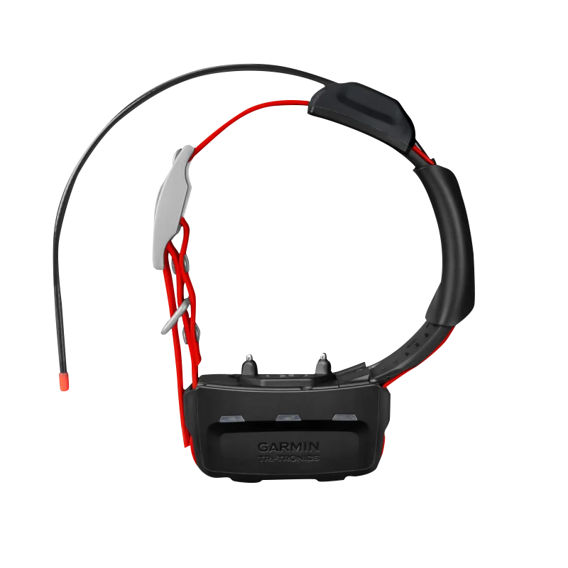 Garmin TT 15X dog collar training device with red strap and black receiver housing