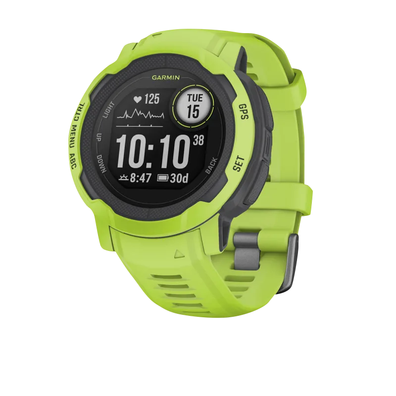 Garmin Instinct 2 Smartwatch, Electric Lime; certified refurbished with lime silicone band