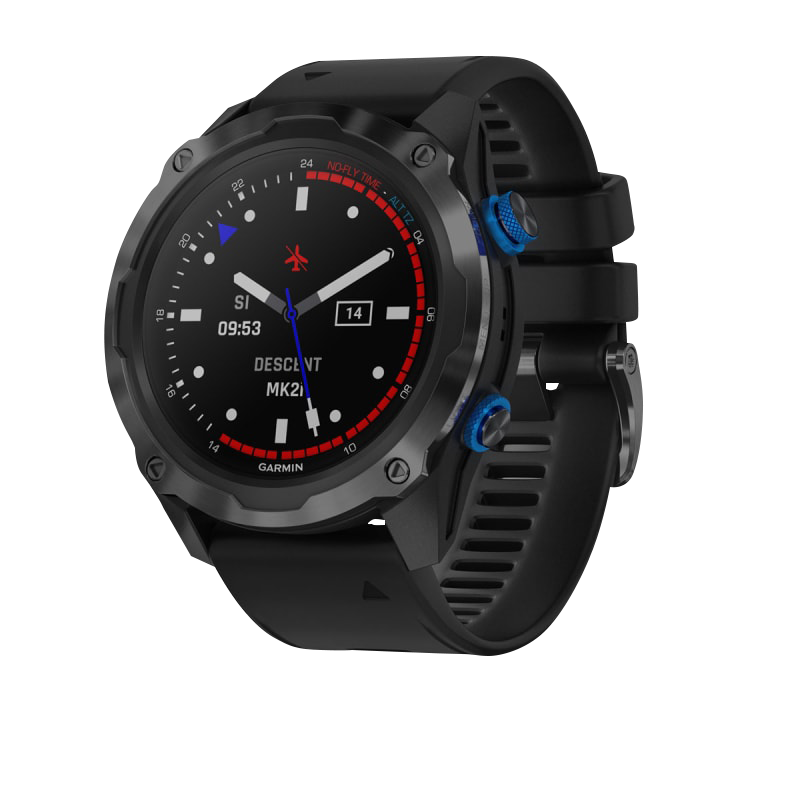 Garmin Descent Mk2i dive computer with titanium carbon gray DLC bezel and black band, certified refurbished