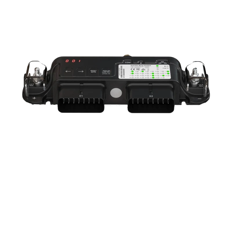 Garmin Boat Switch 010-02735-00 for EchoMap marine GPS, black dual-connector module with LED indicators