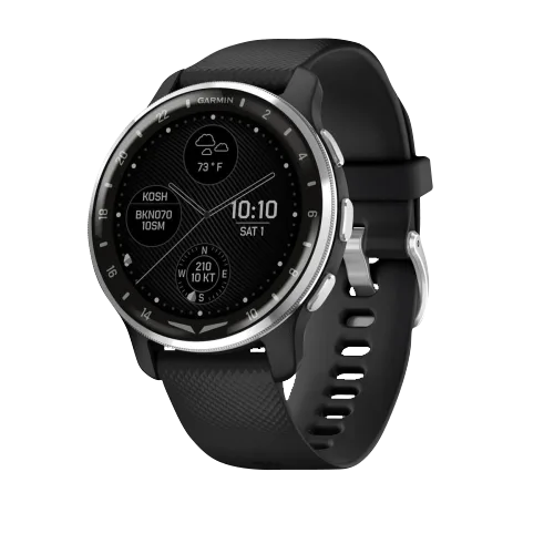 Garmin D2 Air X10 Aviator Smartwatch with black silicone band and silver bezel