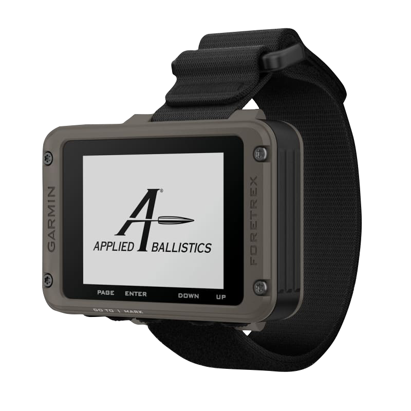 Garmin Foretrex 901 Ballistic Edition wrist-mounted GPS navigator with black strap and tan rugged case
