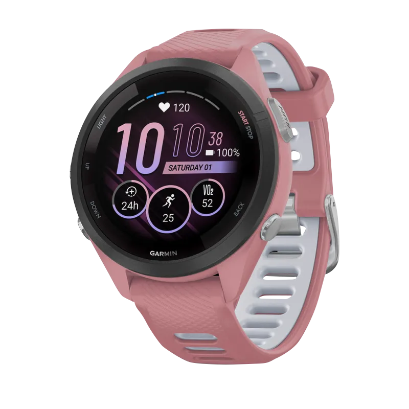 Garmin Forerunner 265S, 42 mm Black Bezel with Light Pink Case and Light Pink/Whitestone Silicone Band (010-02810-05) by Garmin