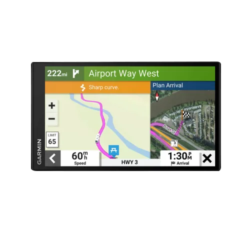 Garmin RV 795 7-inch RV Navigator GPS display with map route and arrival info