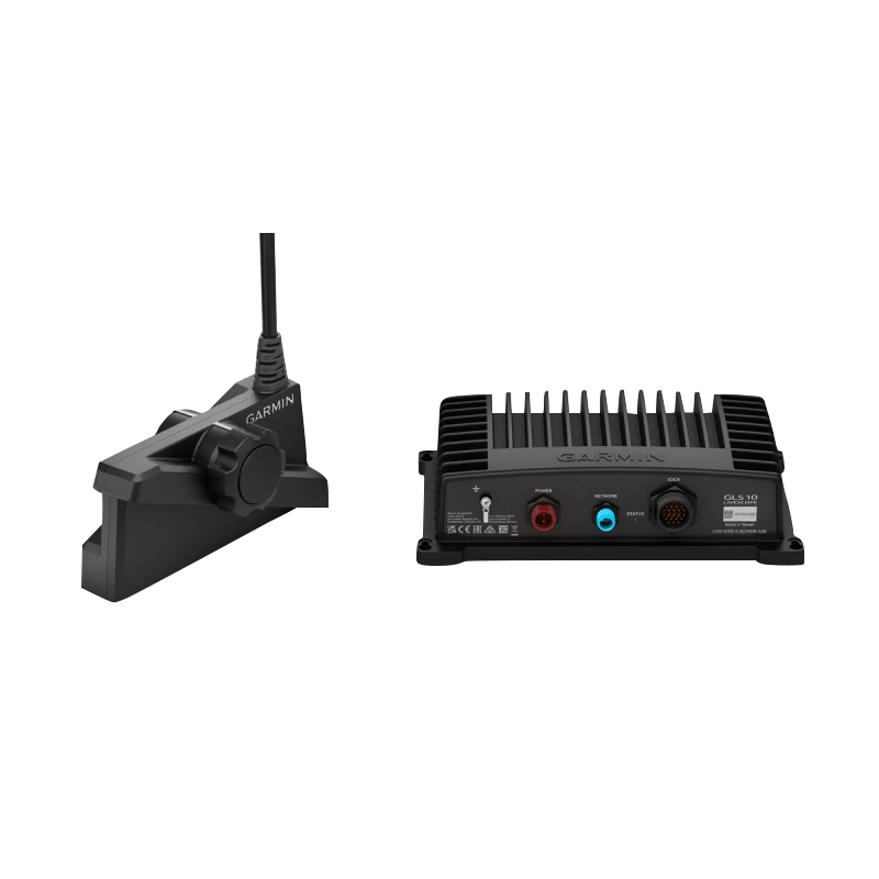 Garmin LiveScope Plus System with GLS 10 and LVS34 transducer, two-component black fish finder setup