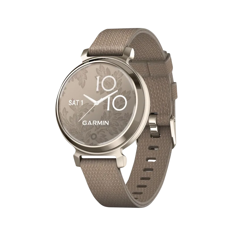 Garmin Lily 2 Classic smart watch, cream gold case with coffee nylon band, Garmin Certified Refurbished