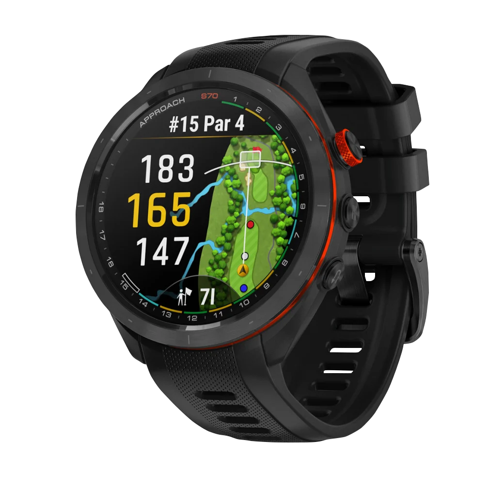 Garmin Approach S70, 47 mm Black/Red Ceramic Bezel with Black Silicone Band (010-02746-02) by Garmin