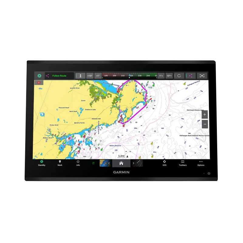 Garmin GPSMAP 9224 marine chartplotter with Navionics+ on a black bezel display showing map