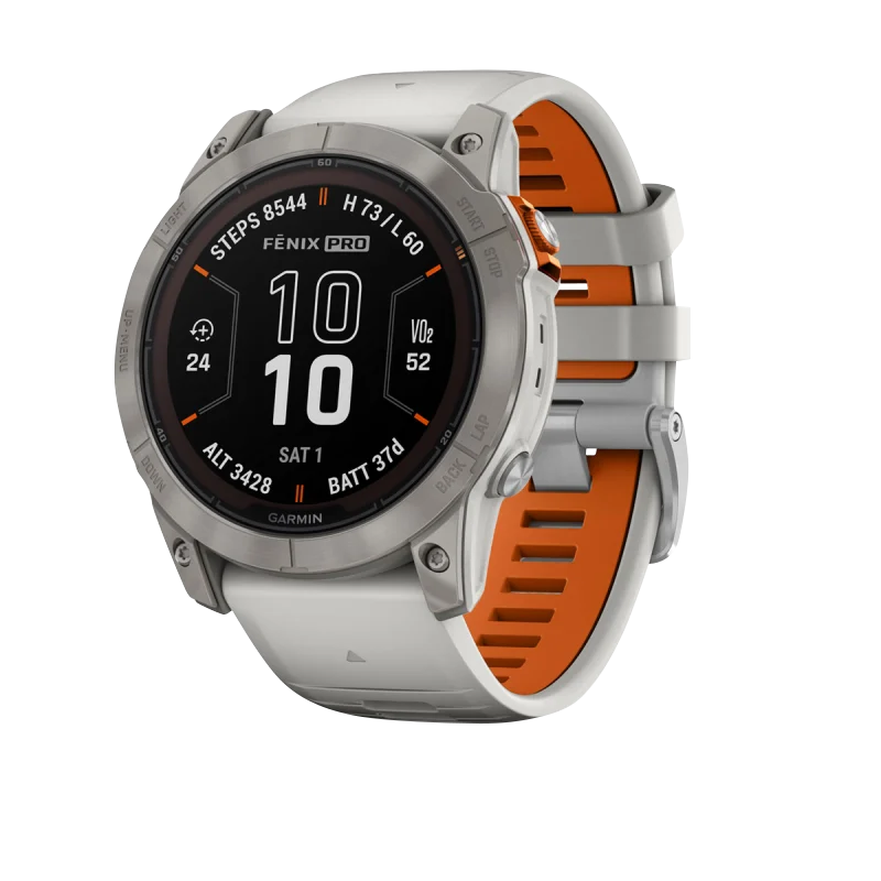 Garmin Fenix 7X Pro Sapphire Solar Edition Titanium with Fog Gray/Ember Orange Band (010-02778-14) by Garmin