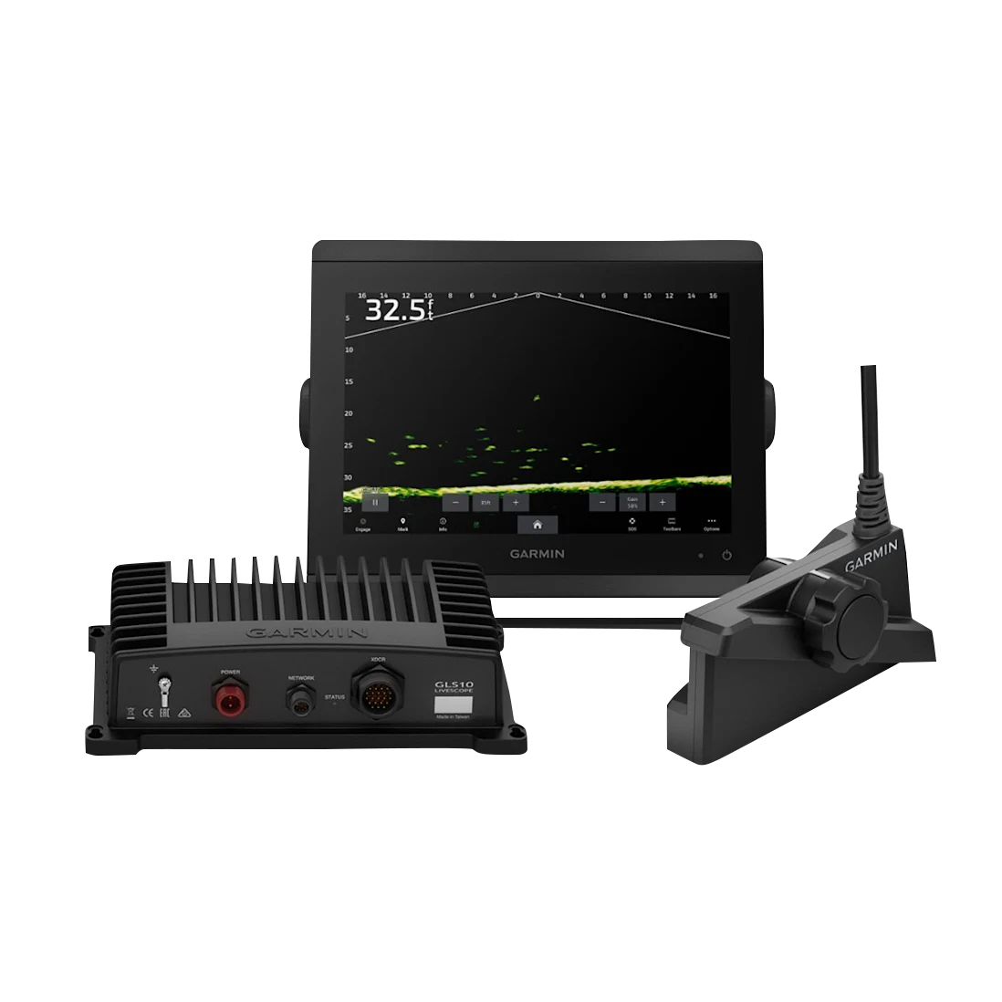 Garmin LiveScope Plus Ice House System with display, control box and transducer
