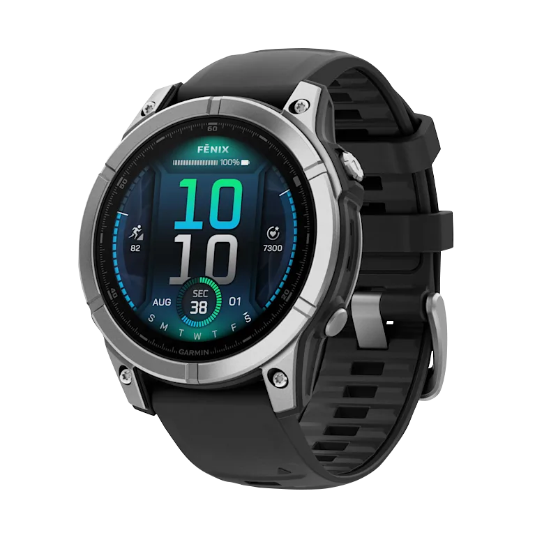 Garmin Fenix E, 47 mm AMOLED, Stainless Steel with Black Silicone Band (010-03025-02) by Garmin