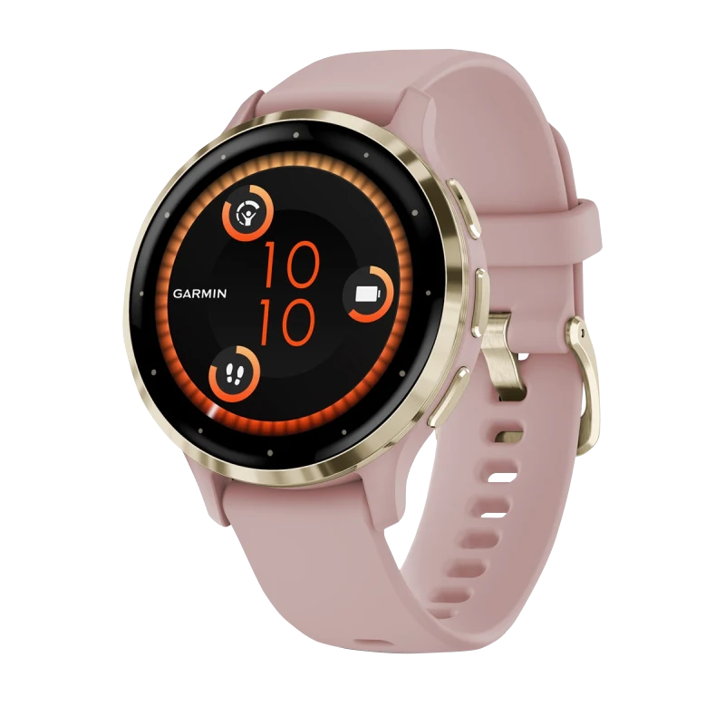 Garmin Venu 3S smartwatch, 41 mm, soft gold bezel with dust rose silicone band