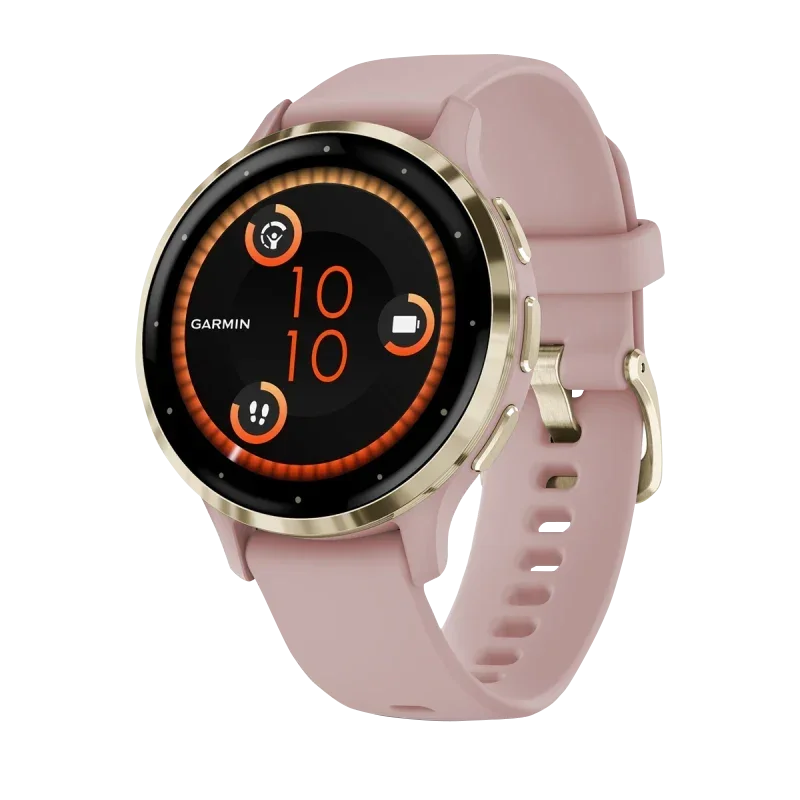 Garmin Venu 3S smartwatch, 41 mm, soft gold bezel with dust rose silicone band
