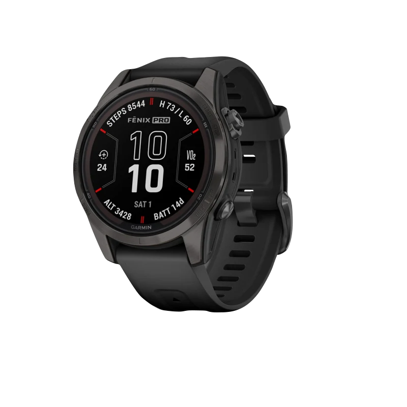 Garmin Fenix 7S Pro Sapphire Solar smartwatch, carbon titanium case, black band, refurbished