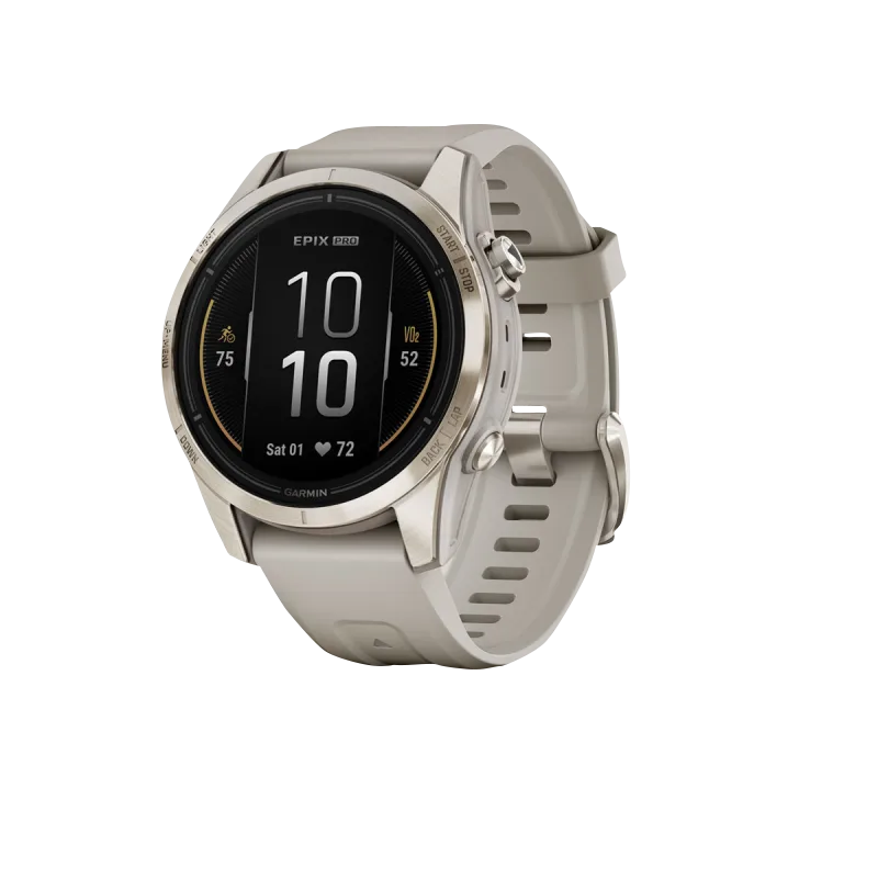 Garmin Epix Pro Gen 2 42mm smartwatch with sapphire edition, soft gold case and Light Sand band