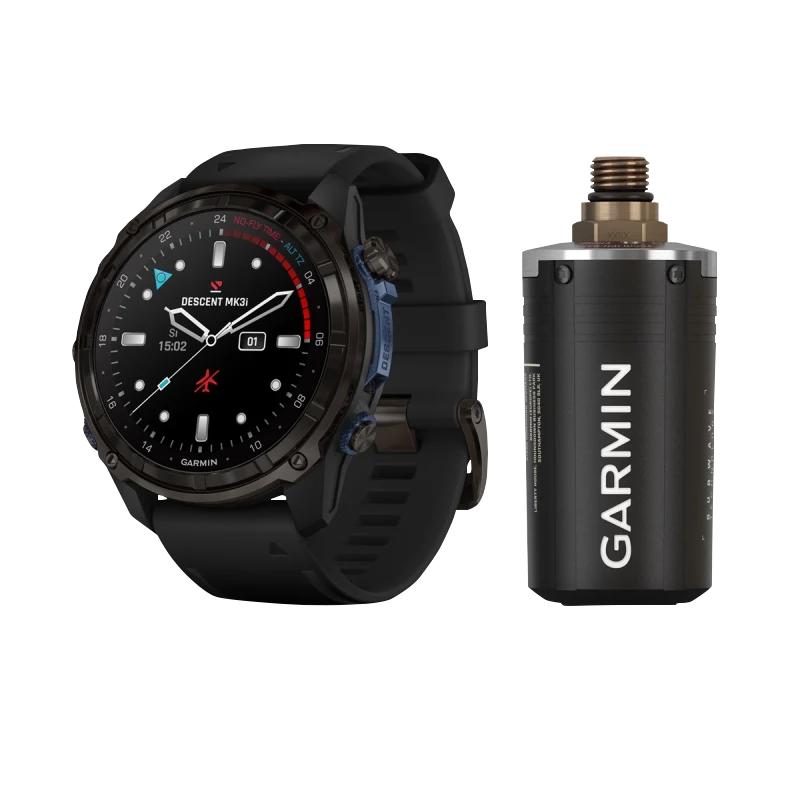 Garmin Descent Mk3i, 51 mm Carbon Gray DLC Titanium with Black Silicone Band and Descent T2 Transceiver by Garmin