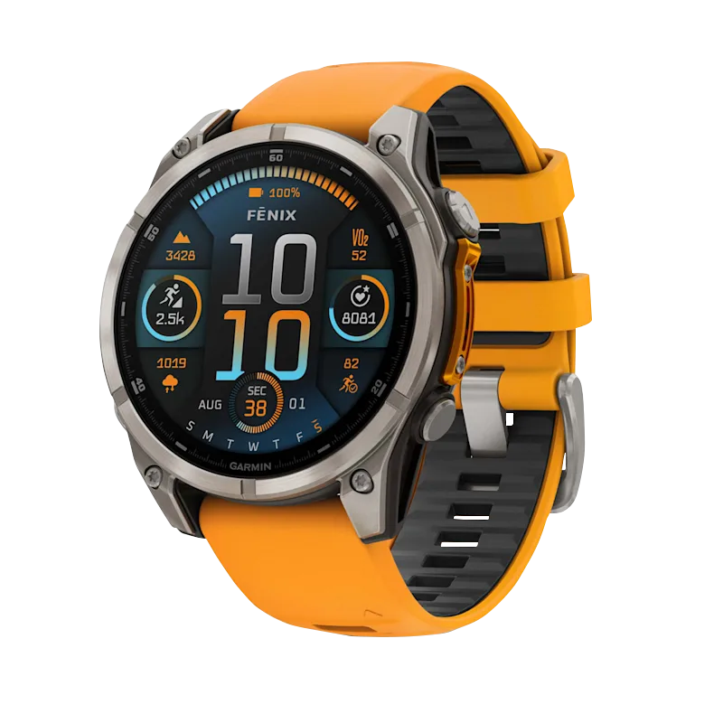 Garmin Fenix 8, 47 mm AMOLED Sapphire, Titanium with Spark Orange/Graphite Silicone Band (010-02904-10) by Garmin
