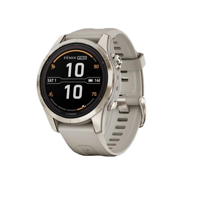 Garmin Fenix 7S Pro Sapphire Solar smartwatch, Soft Gold case with Light Sand band, certified refurbished