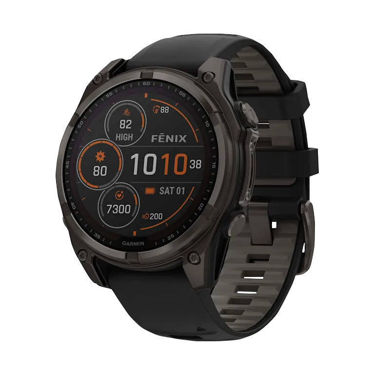 Garmin Fenix 8, 47 mm, Solar Sapphire, Carbon Gray DLC Titanium with Black/Pebble Gray Silicone Band (010-02906-10) by Garmin