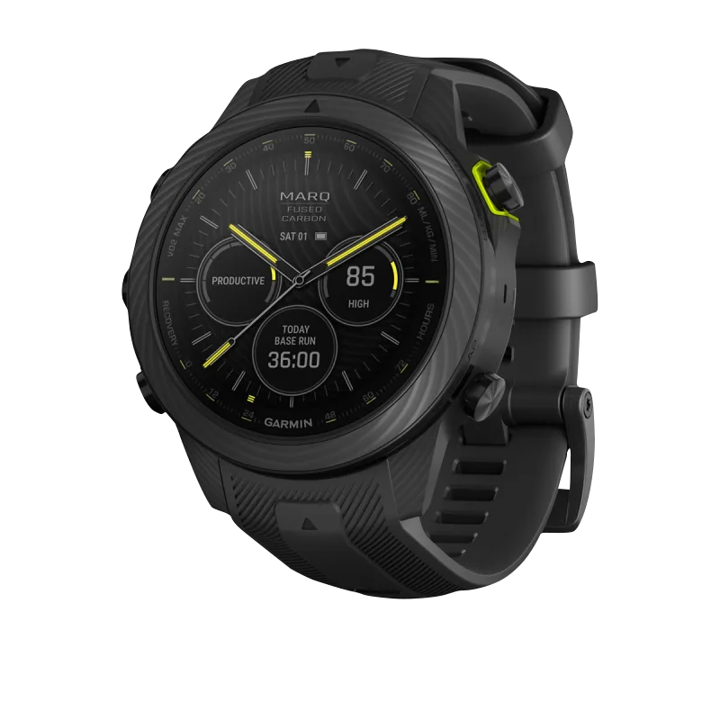 Garmin MARQ Athlete Gen 2 Carbon Edition smart watch, black case with yellow accents