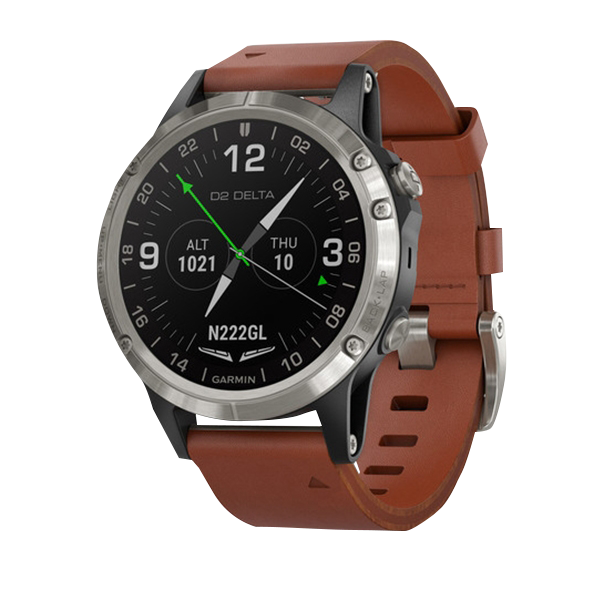 Garmin D2 Delta Aviator GPS smartwatch with brown leather band for pilots