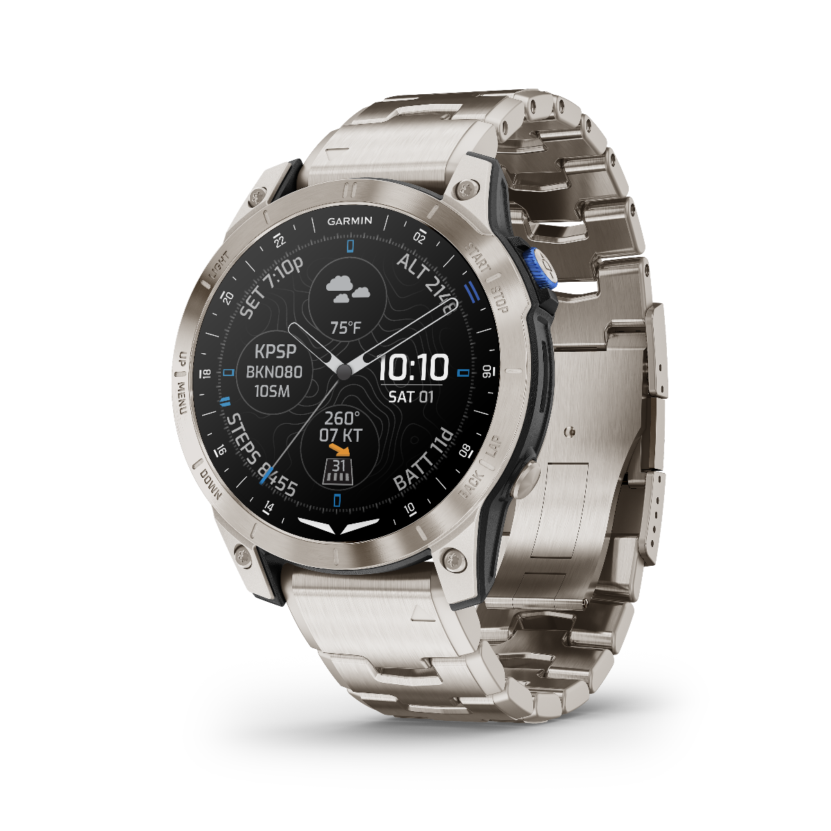 Garmin D2 Mach 1 titanium aviation smartwatch with metal band