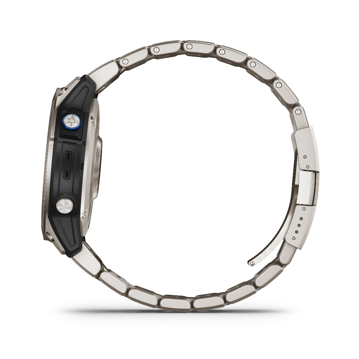 Garmin D2 Mach 1 GPS aviation smartwatch with titanium band, silver metal bracelet.