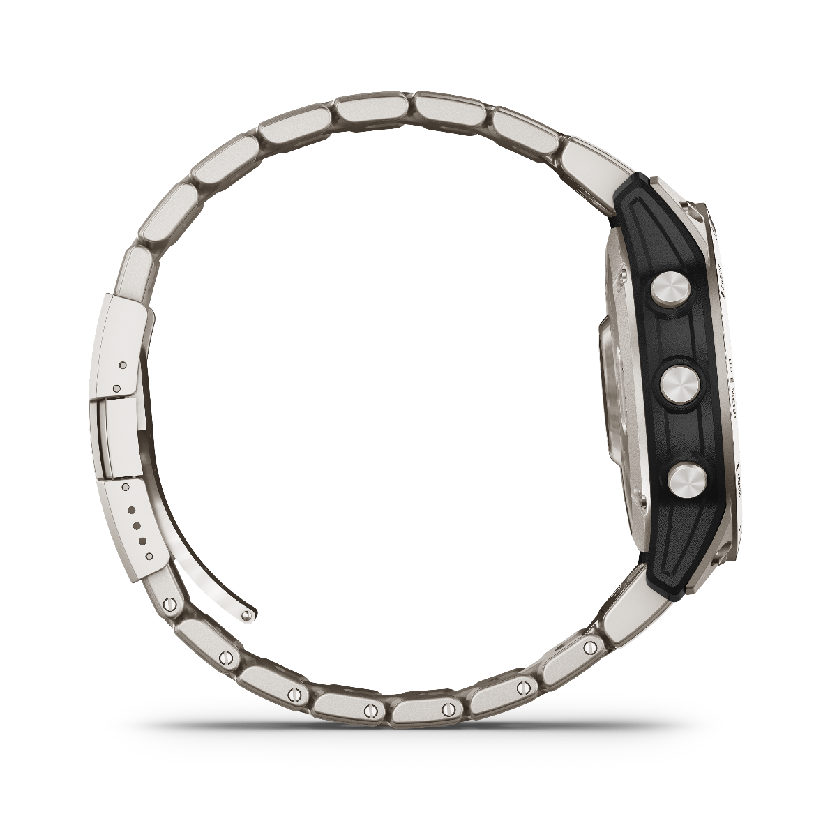 Garmin D2 Mach 1 aviation smartwatch with titanium band and GPS for pilots, shown in side profile, titanium design