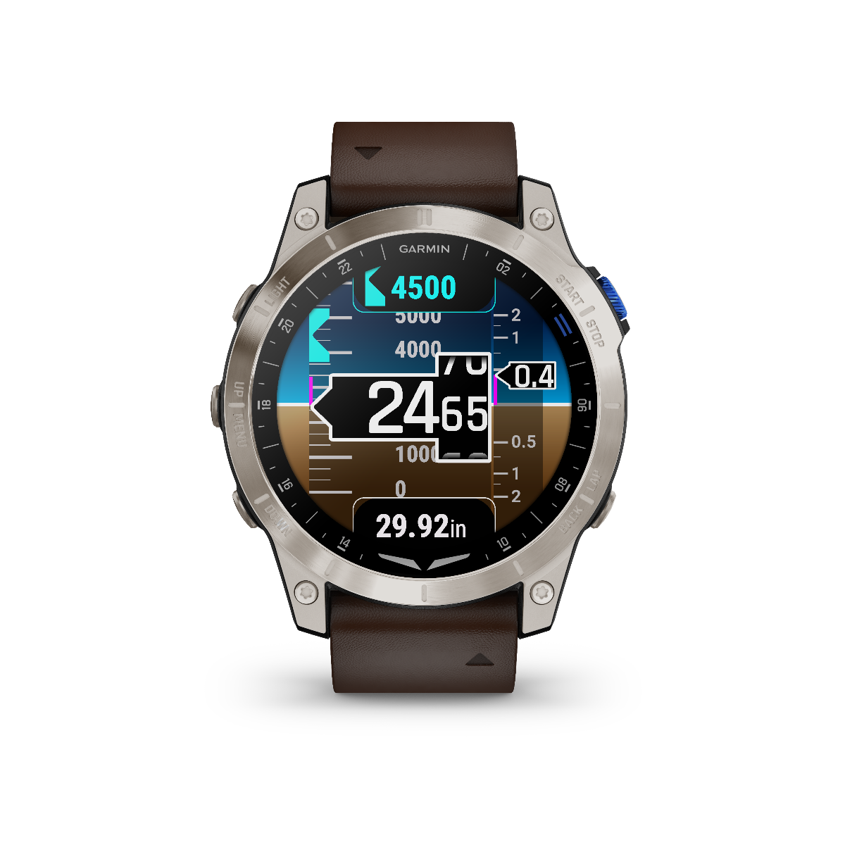 Garmin D2 Mach 1 aviation smartwatch with Oxford brown leather band
