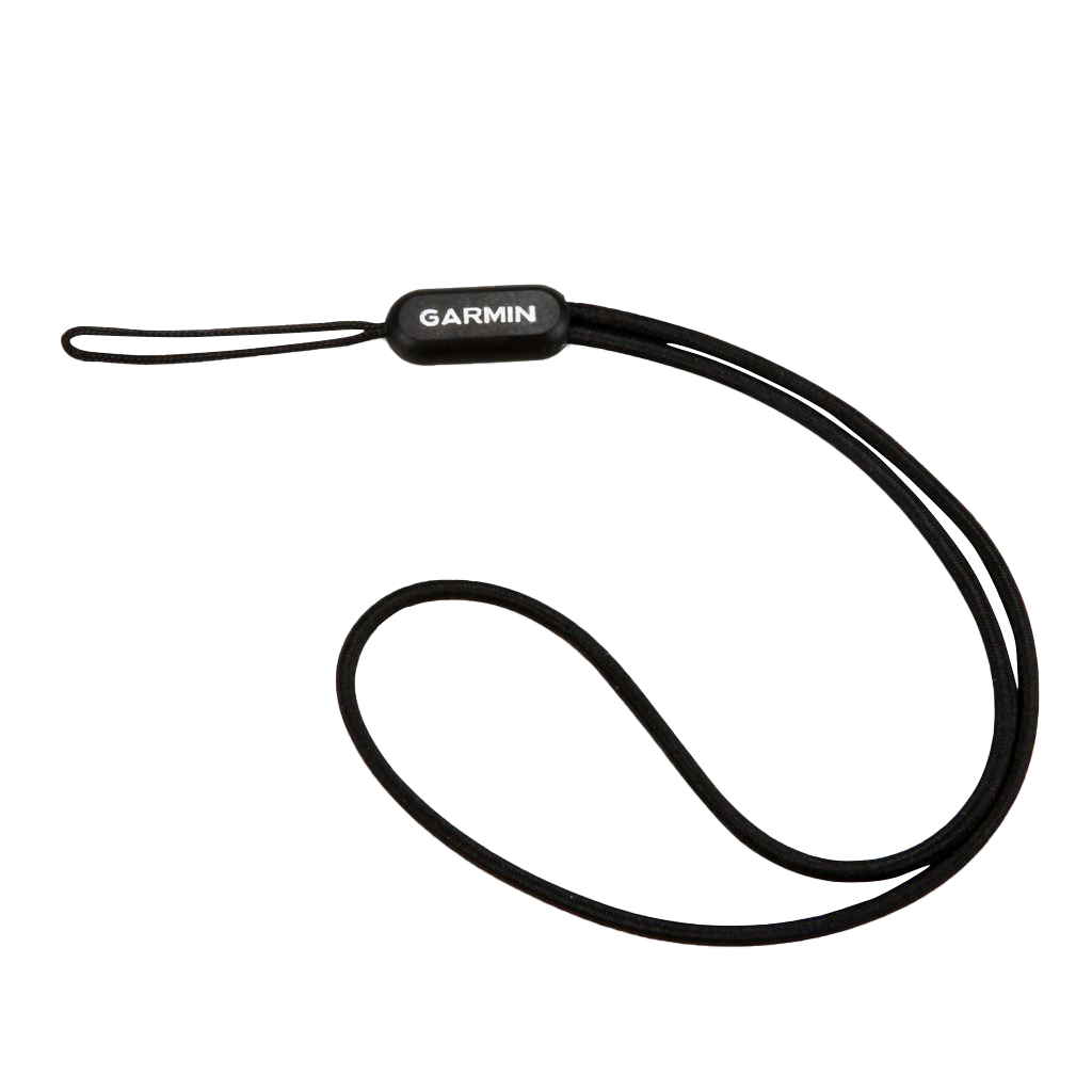 Garmin Tether lanyard, black cord with Garmin logo, GPS accessory