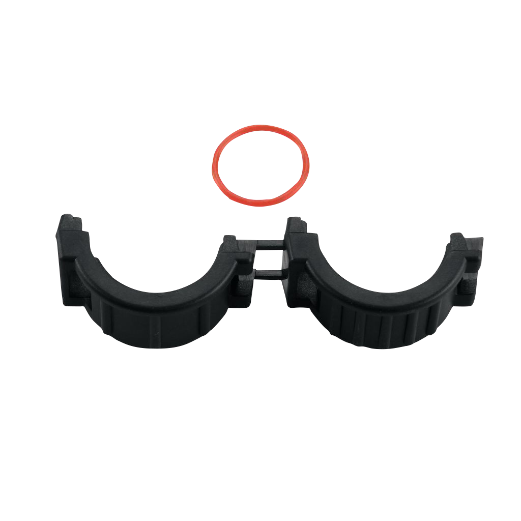Garmin threaded collar, split 11mm connector, pair of black halves with red O-ring