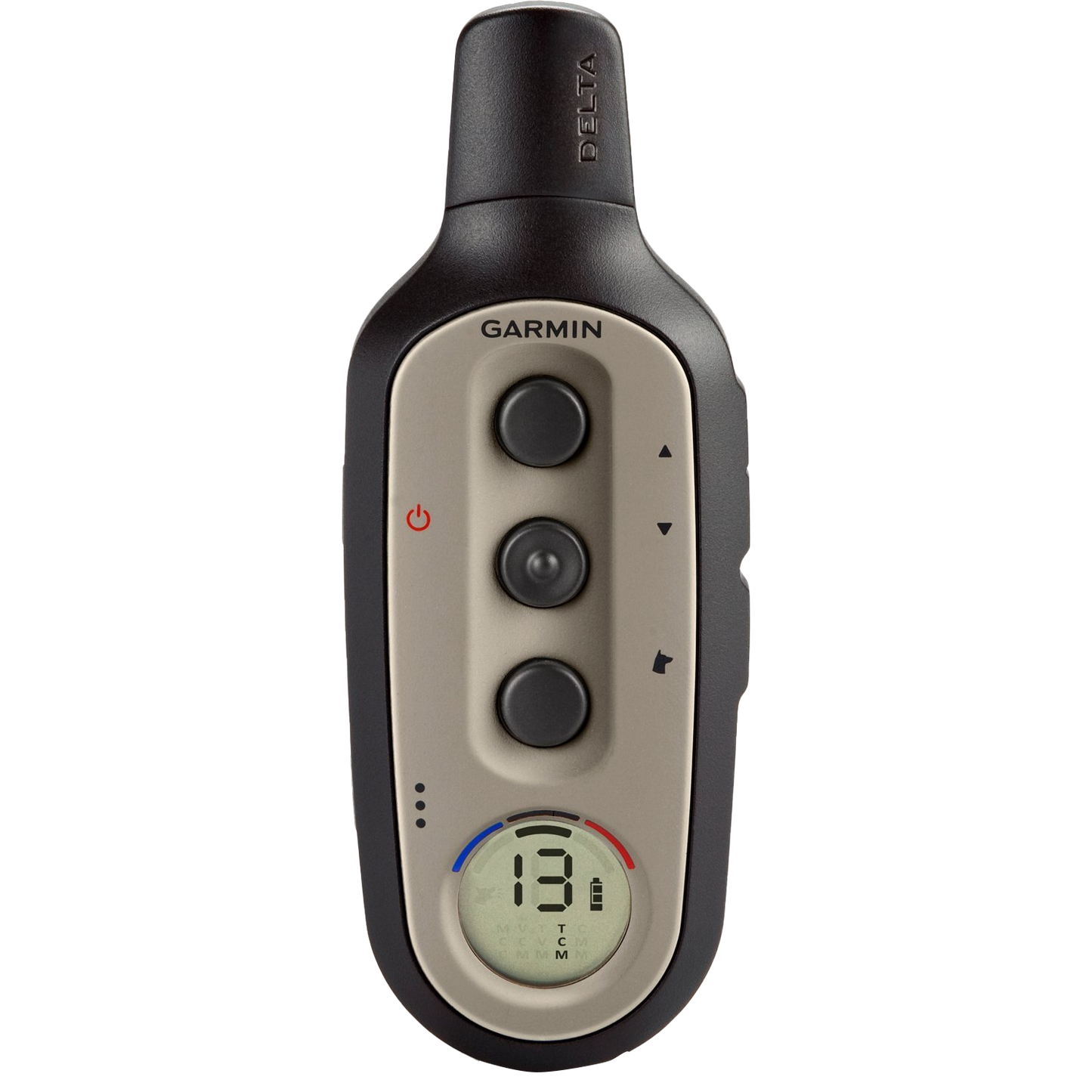 Garmin Delta Sport Handheld dog training device, tan/beige control panel with black buttons, black housing