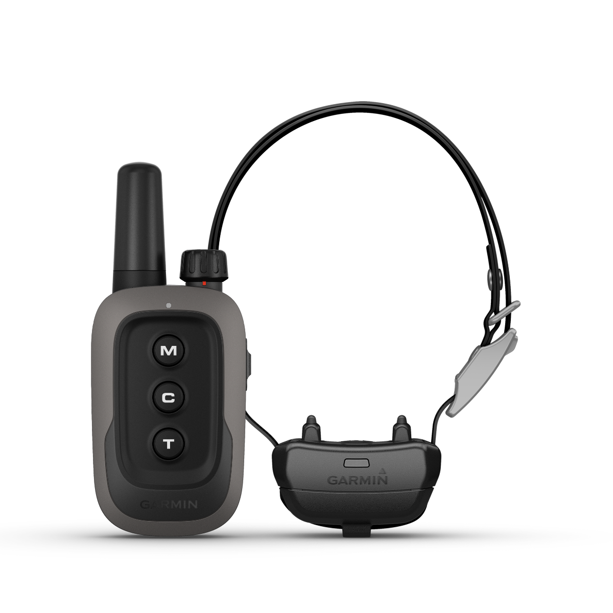Garmin Delta SE handheld remote and dog collar training system in gray and black