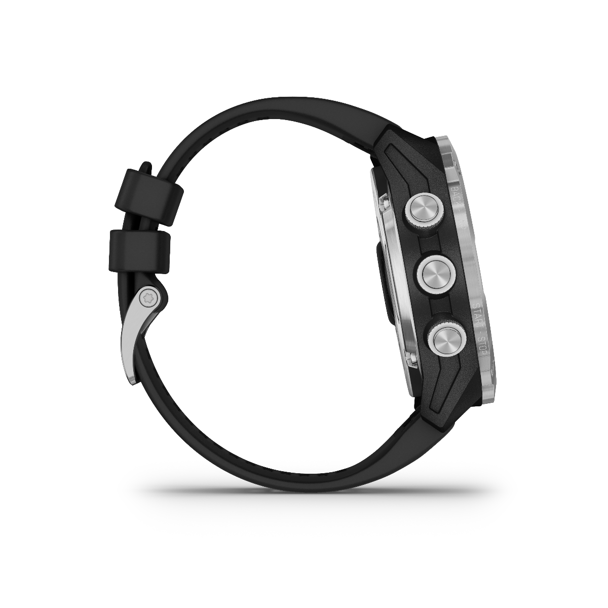 Garmin Descent Mk2 stainless steel watch with black band, marine diver smartwatch