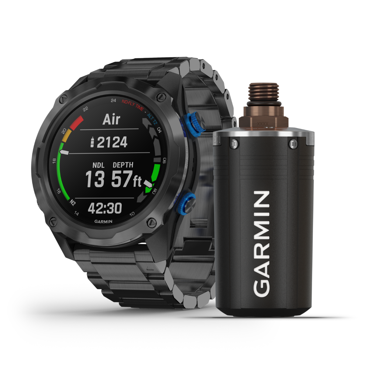 Garmin Descent T1 Transmitter and black Garmin dive watch (2 items)