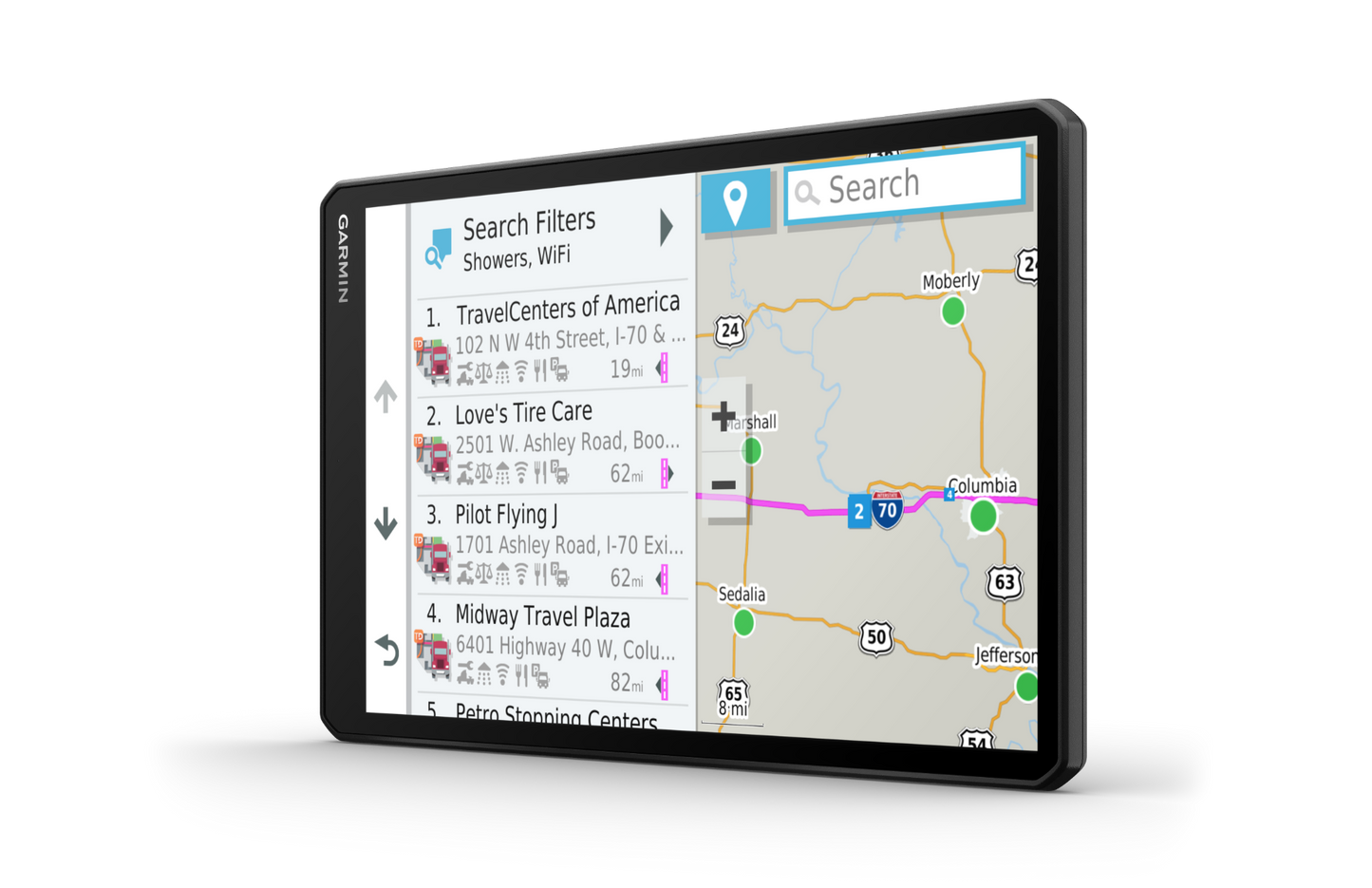 Garmin Dezl OTR1000 trucking GPS navigator with 10-inch display and black bezel