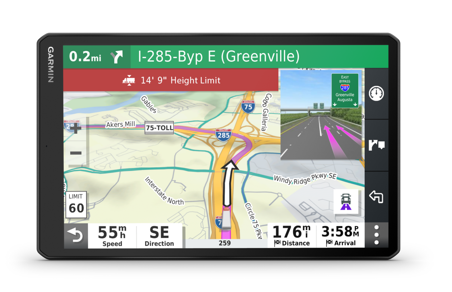 Garmin Dezl OTR1000 trucking GPS navigator with 10-inch display, black chassis.